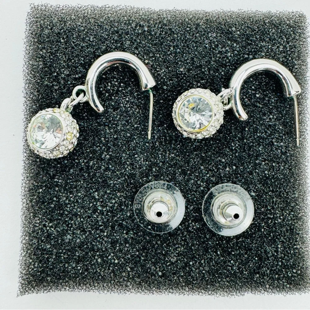 Swarovski Crystal Ball Drop Earrings for Pierced Ears. Rhodium-plated metal.